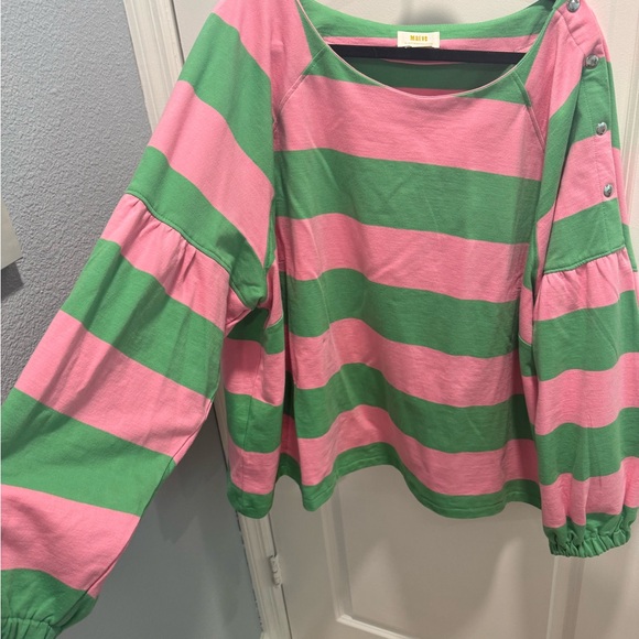Anthropologie Pink and Green Stripes Crewneck - Picture 4 of 5